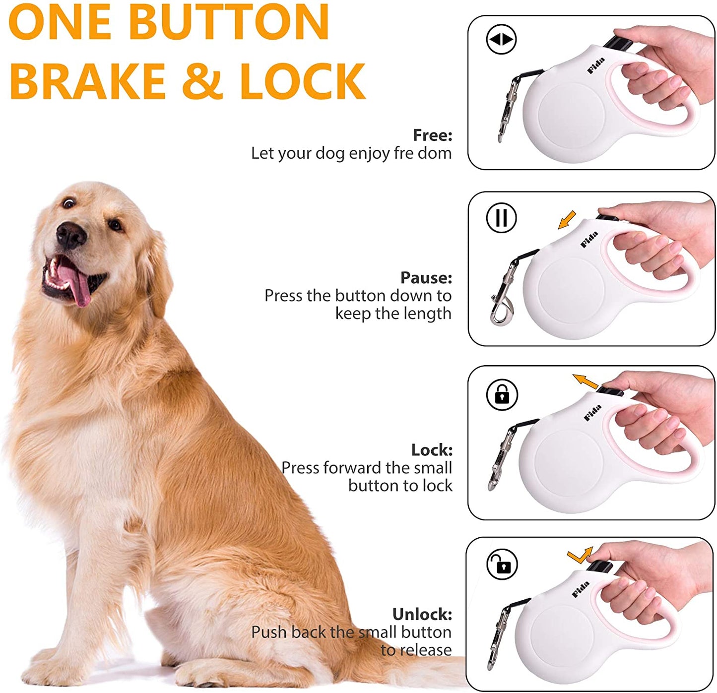 Retractable Dog Leash with Dispenser and Poop Bags, 10Ft, White & Pink | Pet Walking Leash for X-Small Dog or Cat up to 18 Lbs, Anti-Slip Handle, Tangle Free, Reflective Nylon Tape