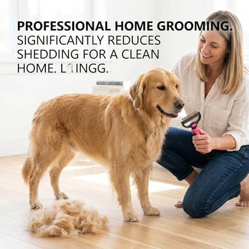 Dematting Comb for Dogs and Cats, Undercoat Rake Pet Brush for Long Hair, Deshedding Dog Brush Removes Tangles Knots and Loose Fur, Grooming Tool for Thick Coats (Pink M)