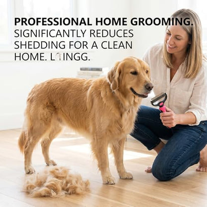 Dematting Comb for Dogs and Cats, Undercoat Rake Pet Brush for Long Hair, Deshedding Dog Brush Removes Tangles Knots and Loose Fur, Grooming Tool for Thick Coats (Pink M)