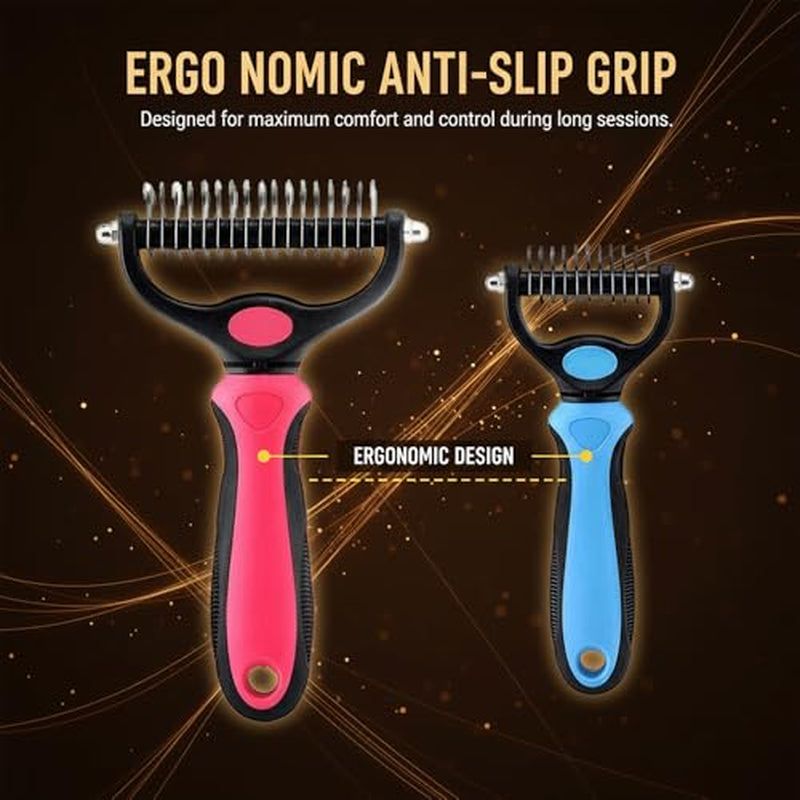 Dematting Comb for Dogs and Cats, Undercoat Rake Pet Brush for Long Hair, Deshedding Dog Brush Removes Tangles Knots and Loose Fur, Grooming Tool for Thick Coats (Pink M)