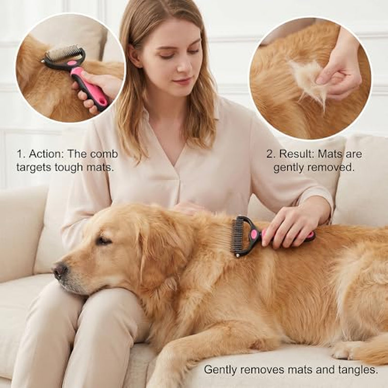 Dematting Comb for Dogs and Cats, Undercoat Rake Pet Brush for Long Hair, Deshedding Dog Brush Removes Tangles Knots and Loose Fur, Grooming Tool for Thick Coats (Pink M)