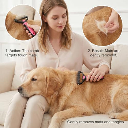 Dematting Comb for Dogs and Cats, Undercoat Rake Pet Brush for Long Hair, Deshedding Dog Brush Removes Tangles Knots and Loose Fur, Grooming Tool for Thick Coats (Pink M)