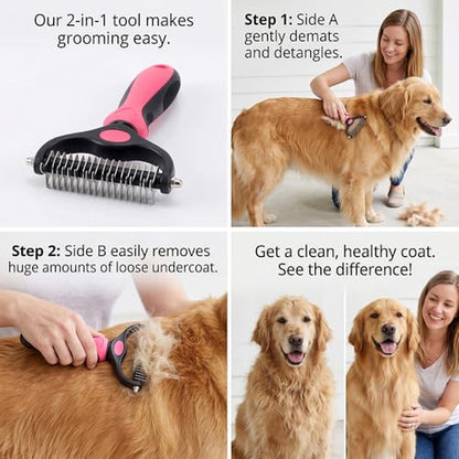 Dematting Comb for Dogs and Cats, Undercoat Rake Pet Brush for Long Hair, Deshedding Dog Brush Removes Tangles Knots and Loose Fur, Grooming Tool for Thick Coats (Pink M)