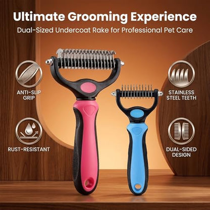 Dematting Comb for Dogs and Cats, Undercoat Rake Pet Brush for Long Hair, Deshedding Dog Brush Removes Tangles Knots and Loose Fur, Grooming Tool for Thick Coats (Pink M)