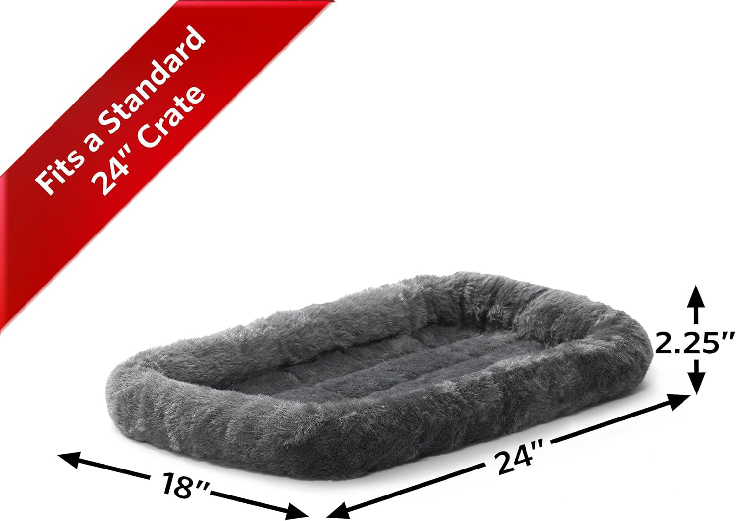 Midwest Homes for Pets Dog Bed - Gray Faux Fur Bolster, Ultra-Soft and Machine Washable, Fits 24-Inch Crates and Carriers, for Small Dogs and Cats